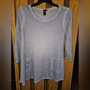 Focus Casual Life Sz L Light Blue 3/4 Sleeve Tunic Top With Pockets